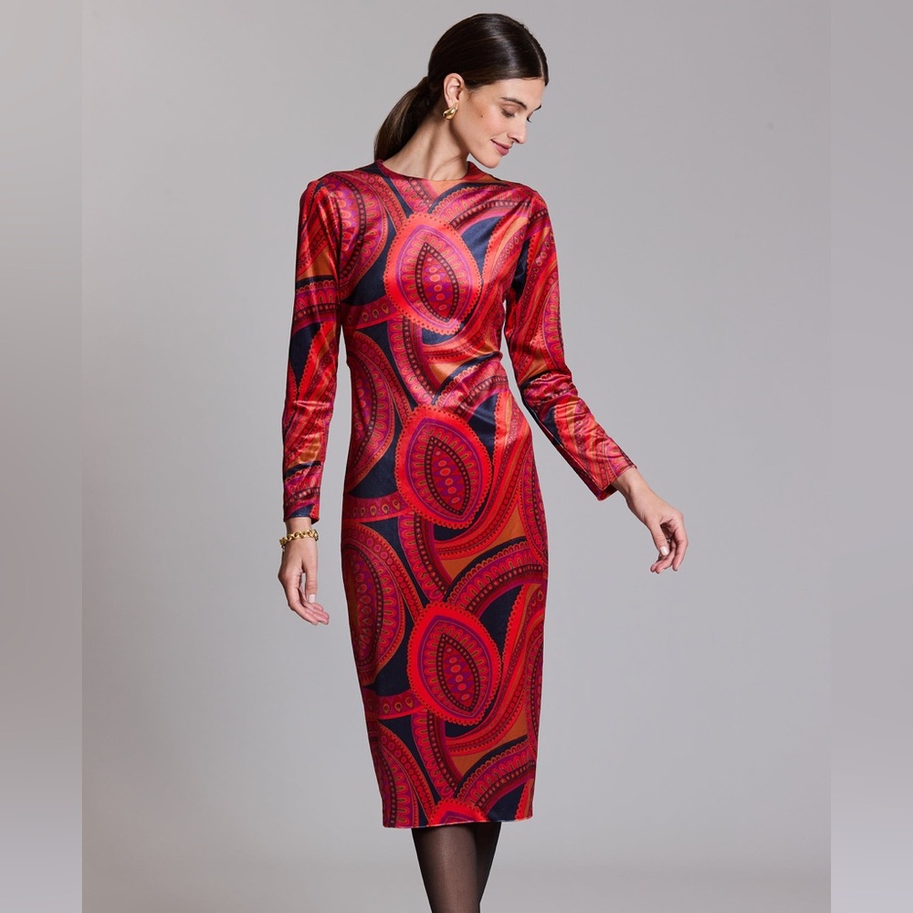Tyler böe Red velvet Paisley Long Sleeve Dress